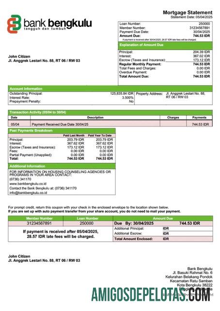 realista Modelo Word e PDF de declaração de hipoteca do Banco da Indonésia Bengkulu